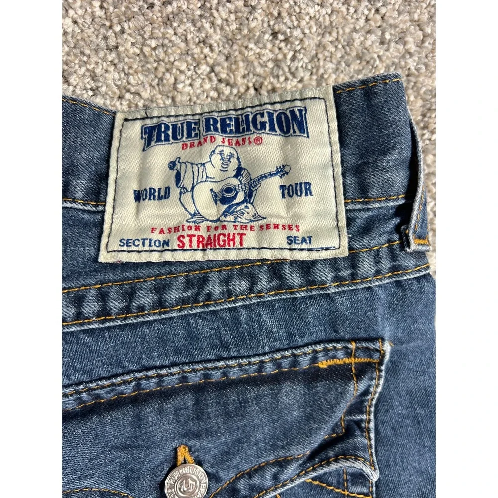 True Religion Straight Flap Jeans Mens 38 Dark Wash Blue Denim